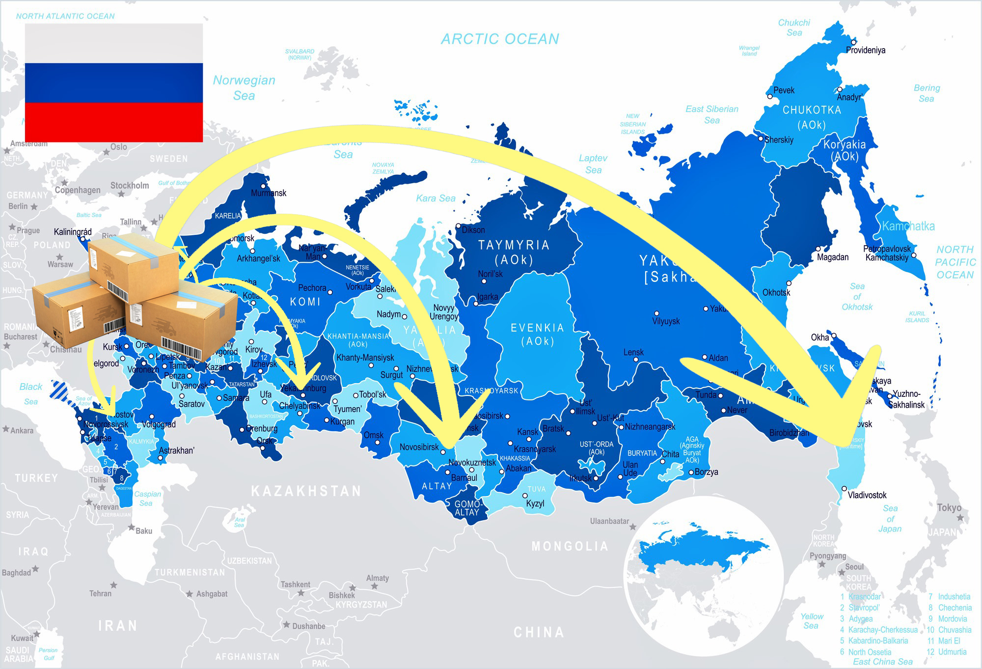 Russia map and flag - highly detailed vector illustration